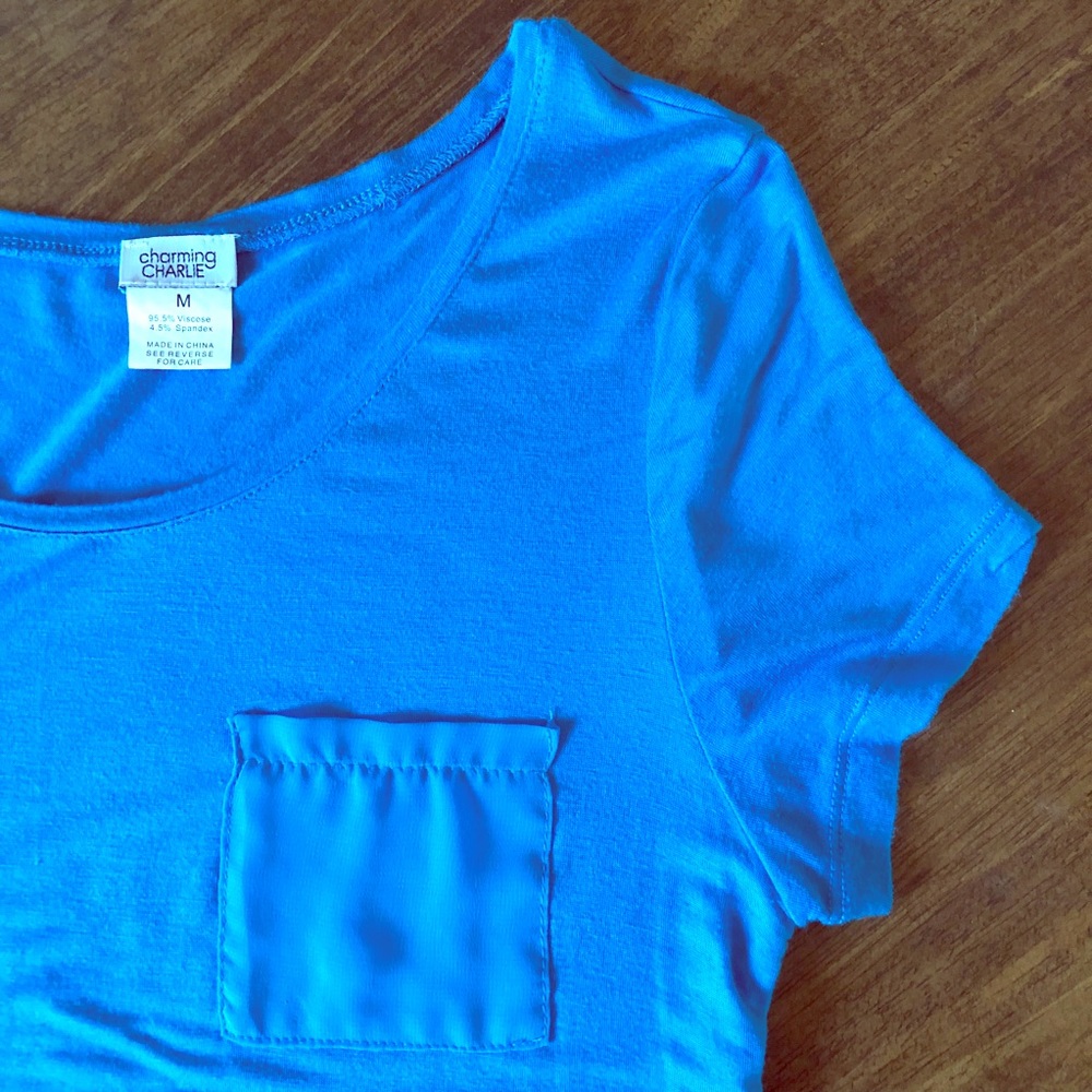 Charming Charlie Blue Short Sleeve Pocket Tee